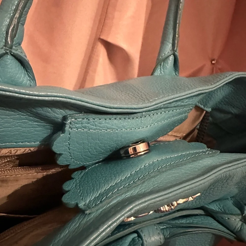 My flat in London MFIL leather bag purse handbag teal blue green bow crown - Picture 6 of 9